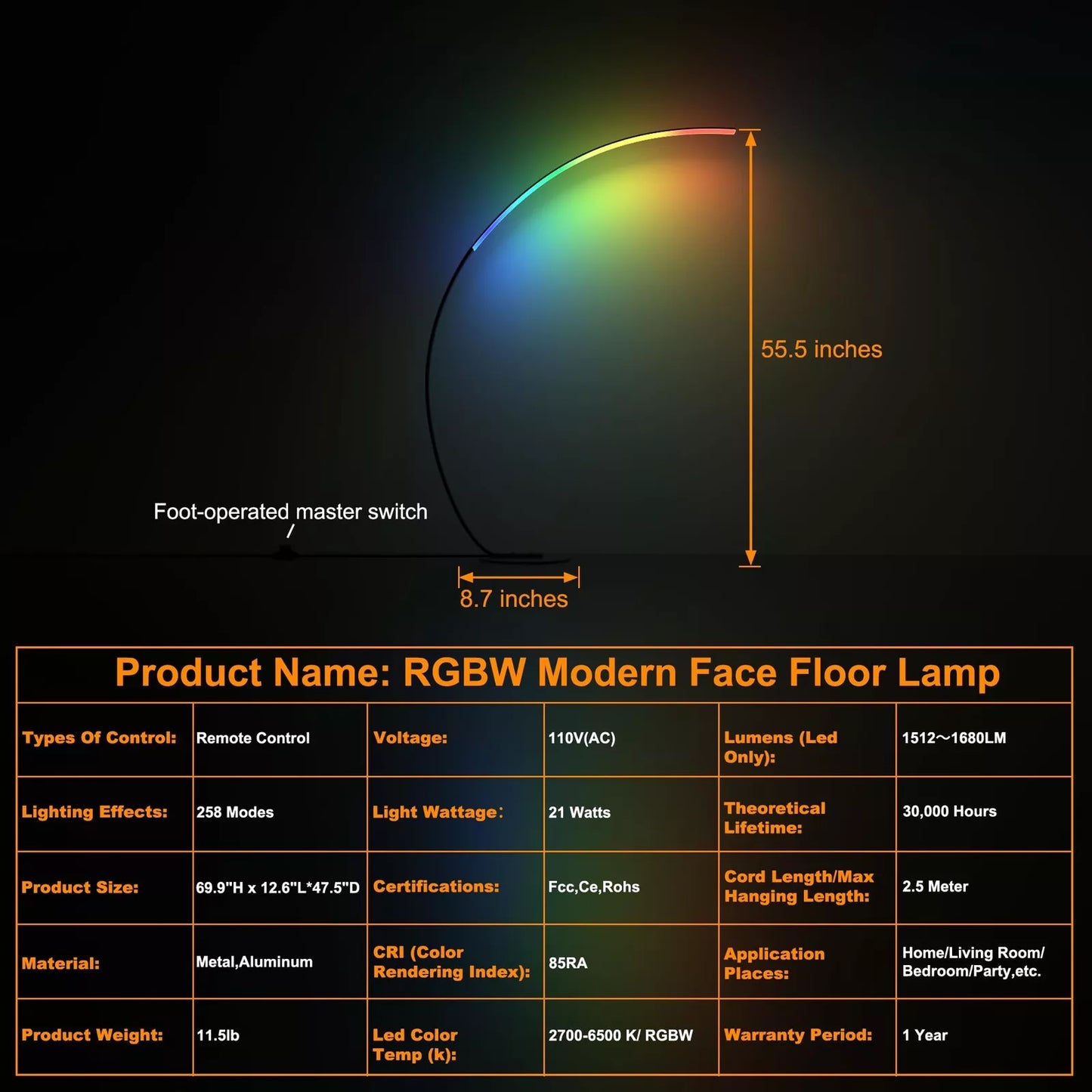 LumaDecor ™ Modern LED Floor Lamps Lights Dimmable Remote RGB